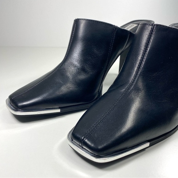 Steve Madden Playa Black Leather Slip On Heeled Mules Slides Silver Tips 9.5 - Picture 10 of 10